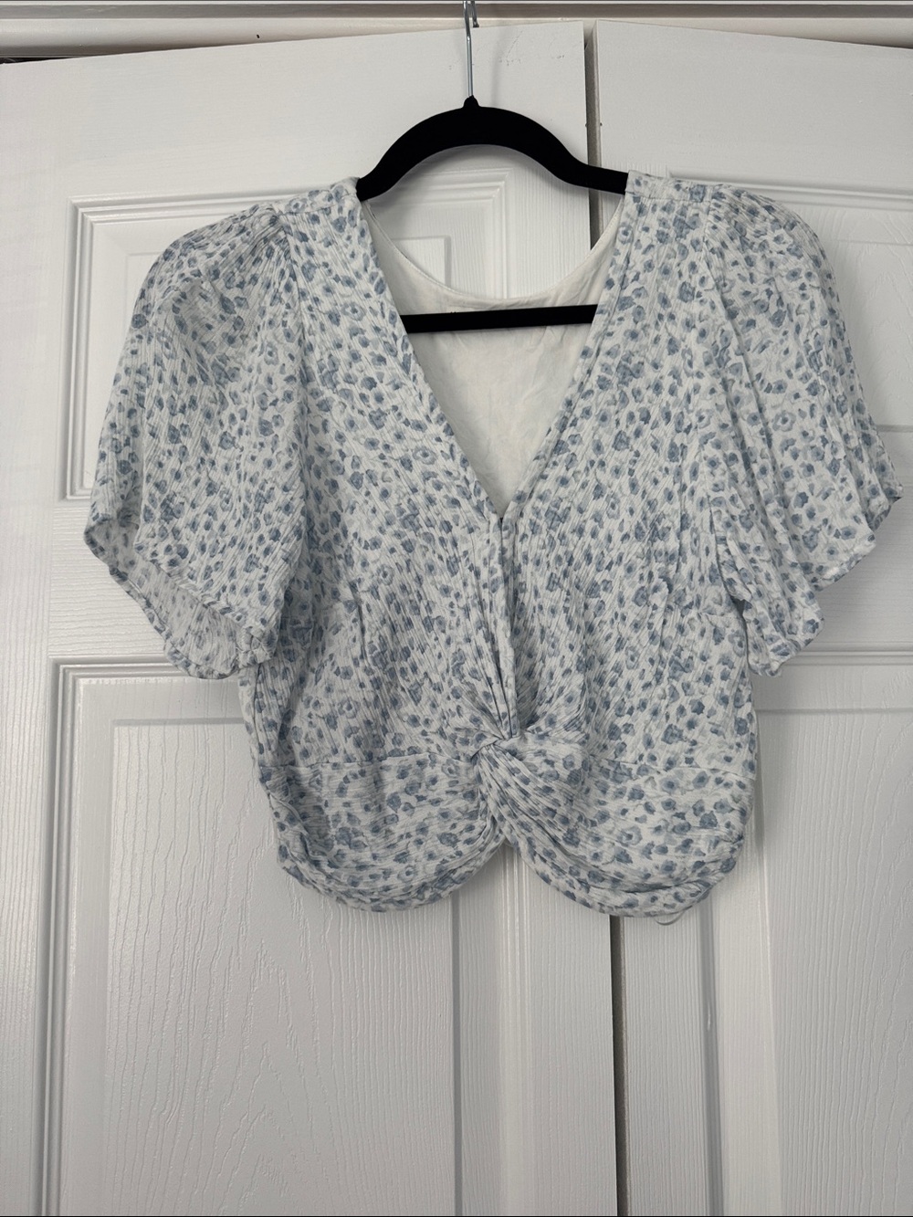 Abercrombie and Fitch Light Blue Floral Twist-Front Women's Top